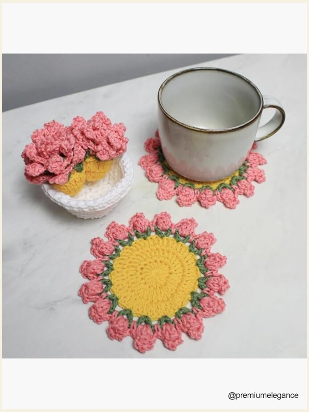 Crochet Flower Pot Coaster Set of 4, Plant Pot Holder, Soft Decorative Coasters